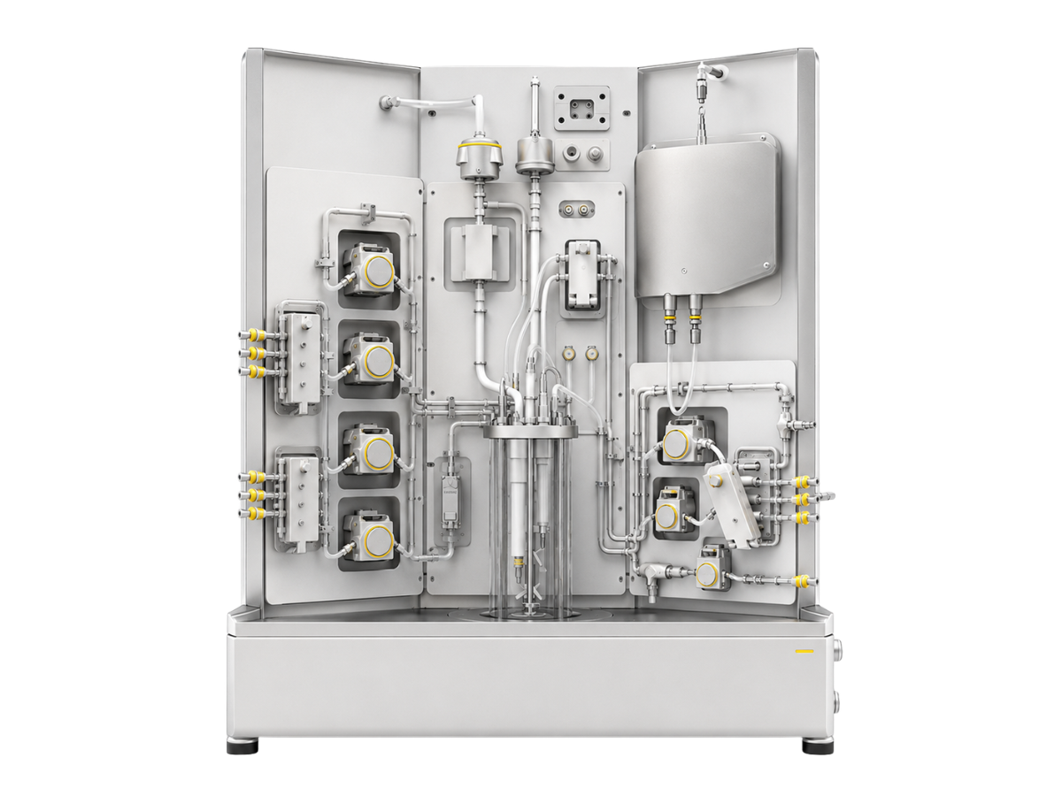 Protein manufacturing bioreactor platform with fluid management system